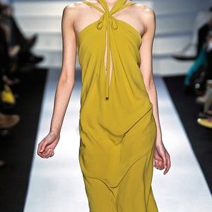 DVF 100% Silk Yellow Halter Midi Dress